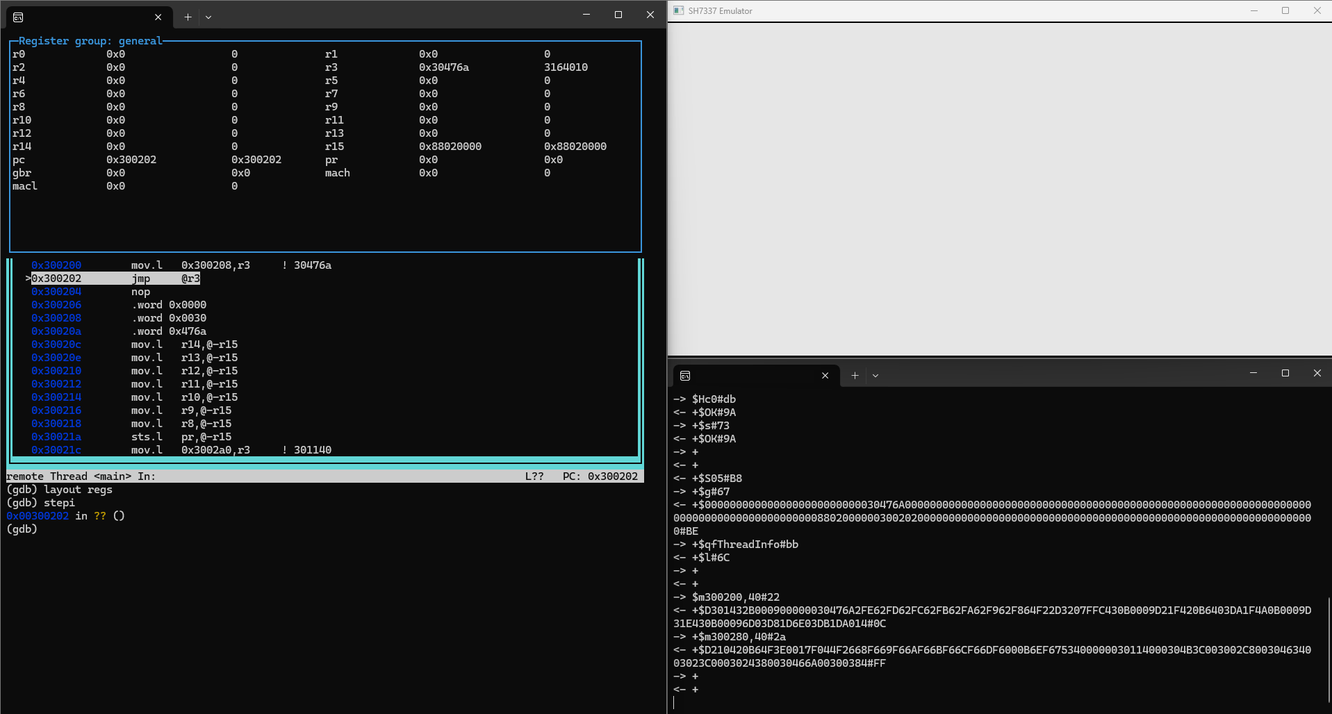 GDB Debugger, communication output and application for the emulator.
